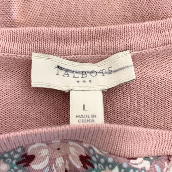 Talbots Blouse Top Womans Large Pink Green Floral Long Sleeve Round Neck Blouse - Picture 6 of 9